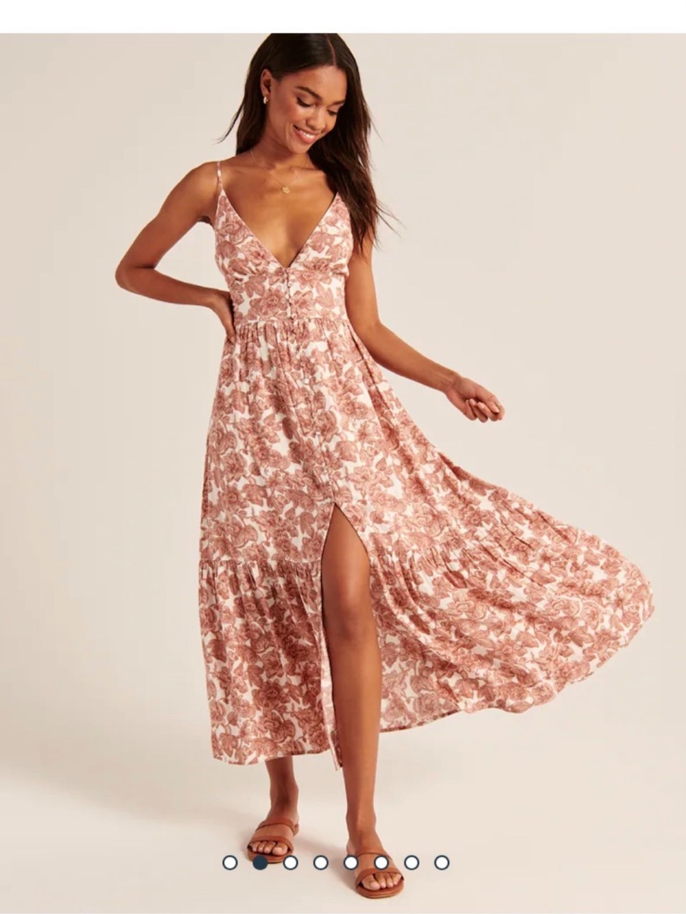 Abercrombie & Fitch Light Pink Floral Maxi Dress with Front Slit